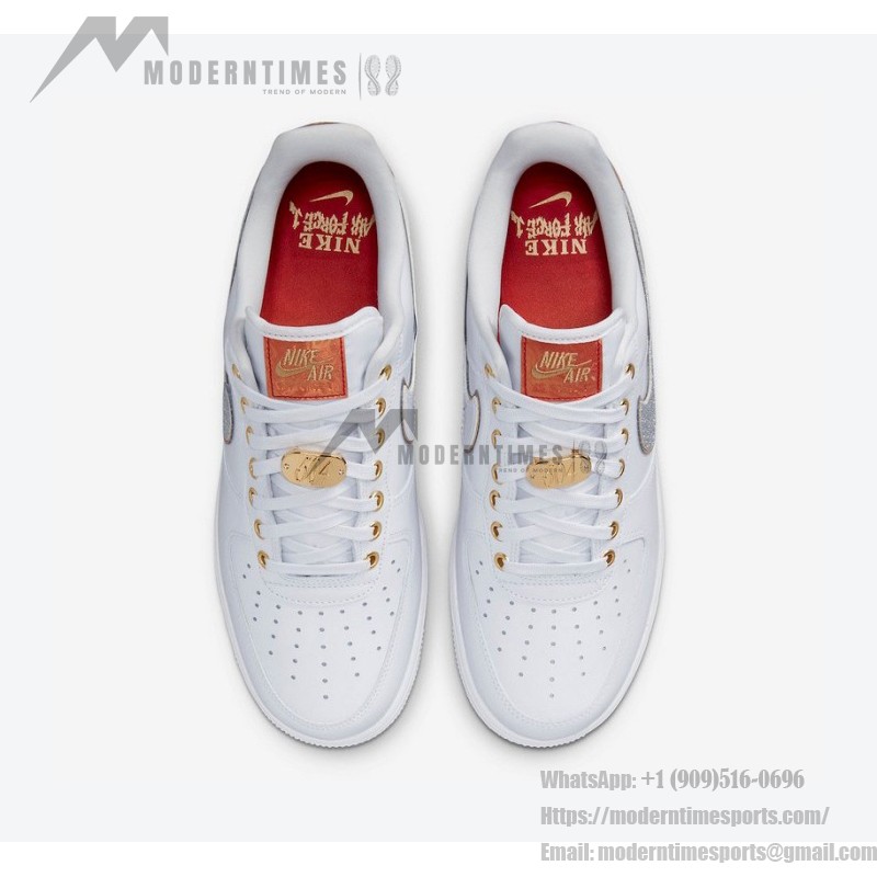 Nike Air Force 1 Low "NOLA" DZ5425-100 - White leather with glittering silver Swoosh and gold accents