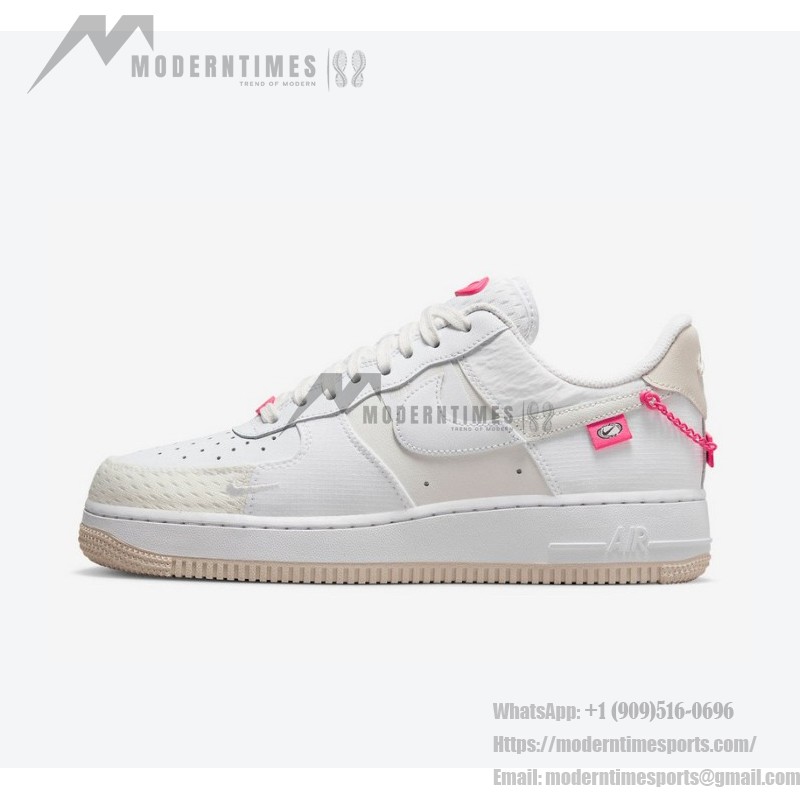 Nike Air Force 1 Low "Pink Bling" DX6061-111 - White Leather with Pink Chain and Accents