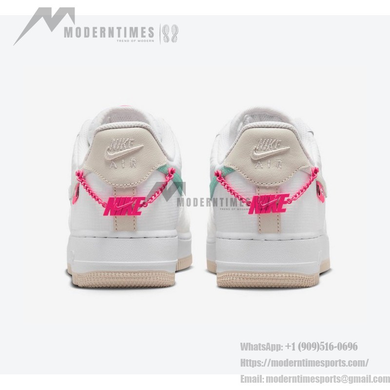 Nike Air Force 1 Low "Pink Bling" DX6061-111 - White Leather with Pink Chain and Accents