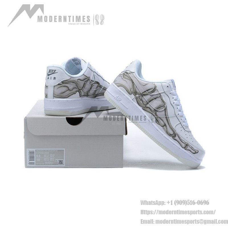 Nike Air Force 1 Low "Skeleton" BQ7541-100 - White Leather with Anatomical Bone Graphic and Glow-in-the-Dark Sole