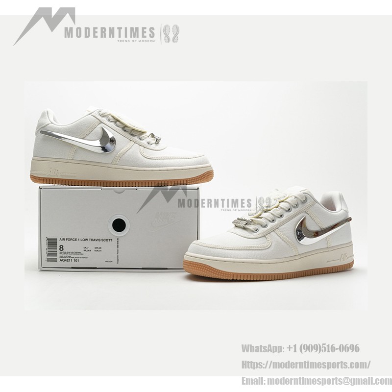 Nike Air Force 1 Low x Travis Scott 'Sail' AQ4211-100 - Sneakers with Detachable Silver Swoosh and Canvas Upper