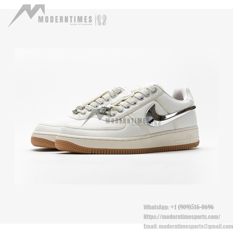 Nike Air Force 1 Low x Travis Scott 'Sail' AQ4211-100 - Sneakers with Detachable Silver Swoosh and Canvas Upper