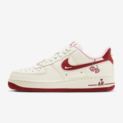 Nike Air Force 1 Low "Valentine’s Day" FD4616-161 - Cream & Red Sneakers with Heart Cherry Embroidery