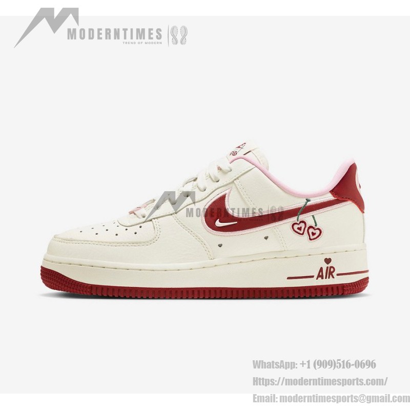 Nike Air Force 1 Low "Valentine’s Day" FD4616-161 - Cream and Red Sneakers with Heart Cherry Embroidery