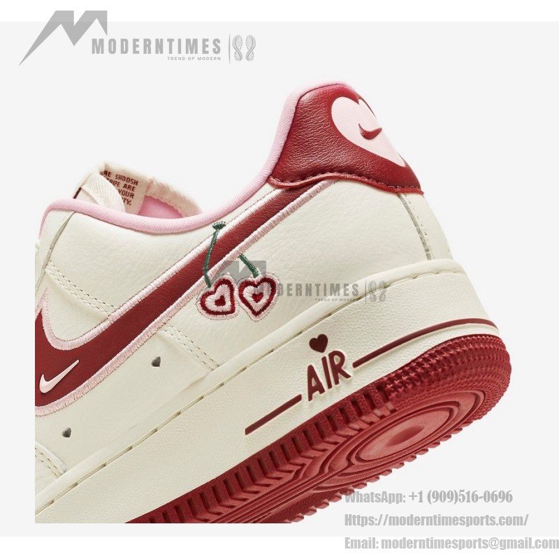 Nike Air Force 1 Low "Valentine’s Day" FD4616-161 - Cream and Red Sneakers with Heart Cherry Embroidery