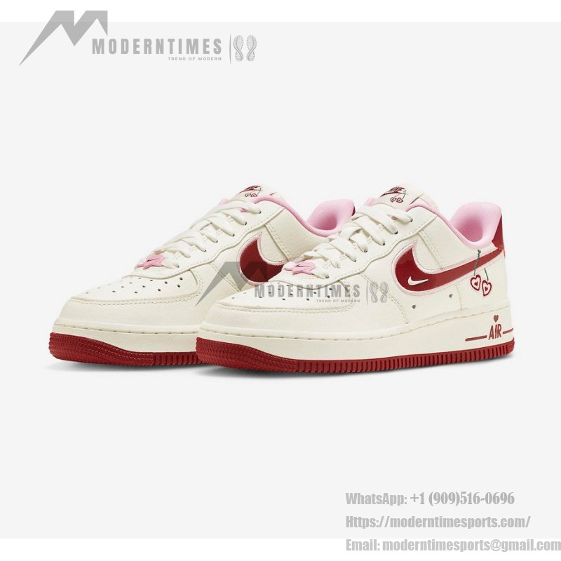 Nike Air Force 1 Low "Valentine’s Day" FD4616-161 - Cream and Red Sneakers with Heart Cherry Embroidery