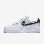 Nike Air Force 1 Low WMNS 'Black Paisley' DH4406-101 - White sneakers with black paisley accents on the Swoosh and heel tab