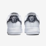 Nike Air Force 1 Low WMNS 'Black Paisley' DH4406-101 - White sneakers with black paisley accents on the Swoosh and heel tab