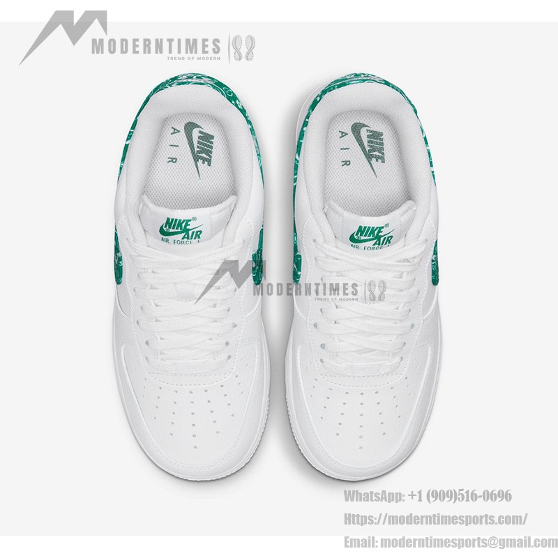 Nike Air Force 1 Low WMNS "Green Paisley" DH4406-102 - White Sneakers with Green Paisley Details