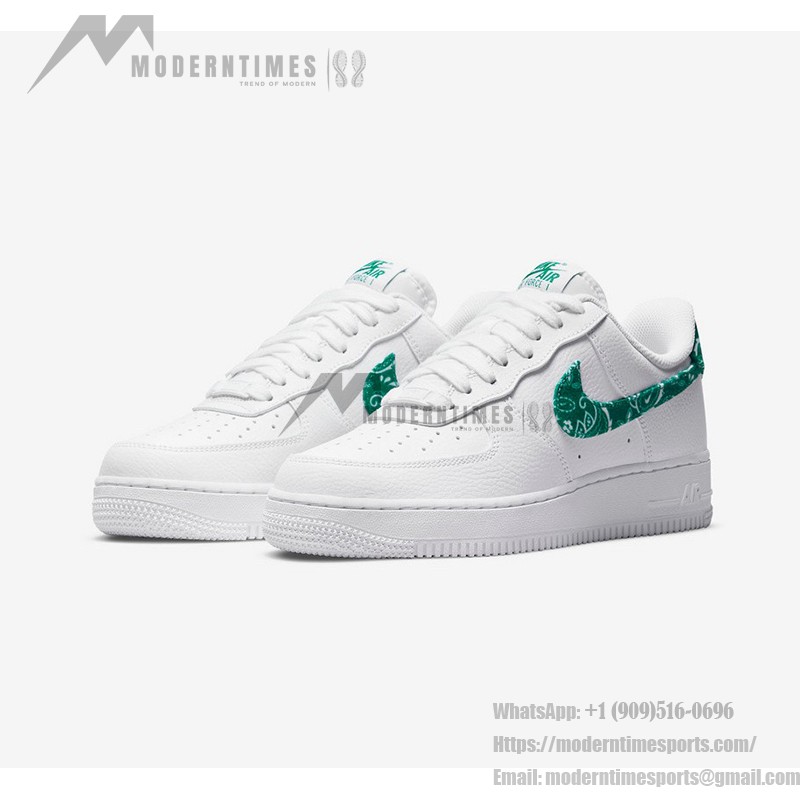 Nike Air Force 1 Low WMNS "Green Paisley" DH4406-102 - White Sneakers with Green Paisley Details