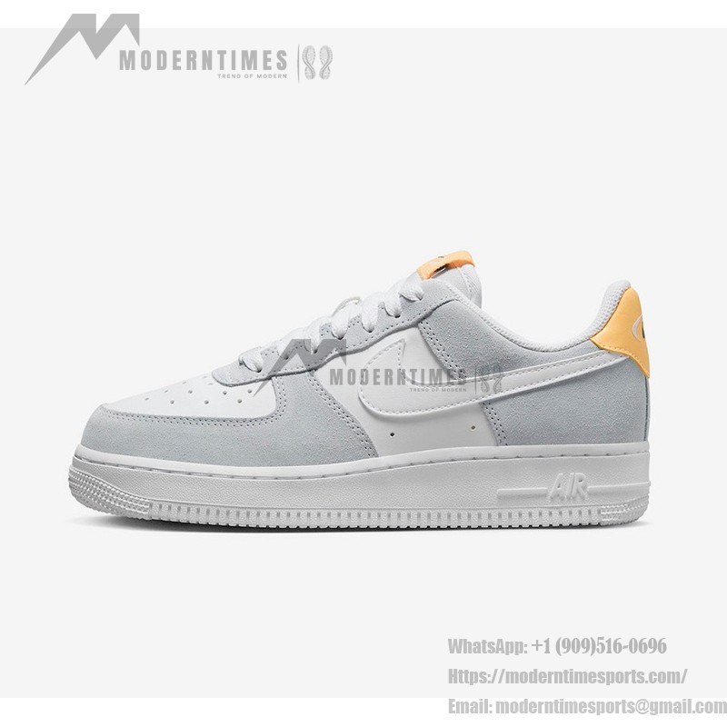 Nike Air Force 1 Low WMNS "Pure Platinum" sneakers in white and gray with yellow accents