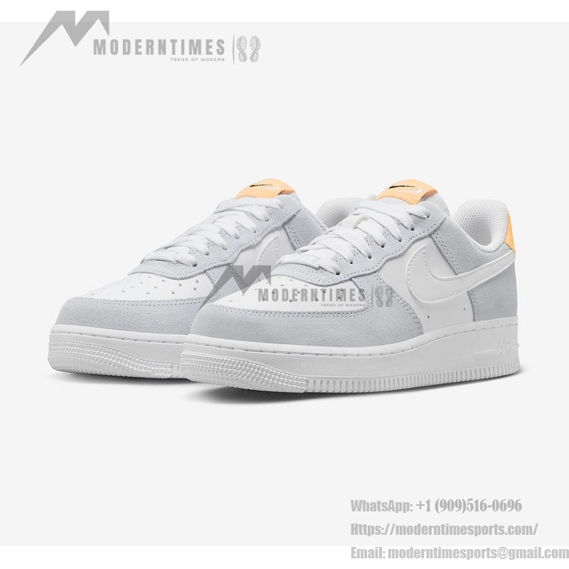 Nike Air Force 1 Low WMNS "Pure Platinum" sneakers in white and gray with yellow accents