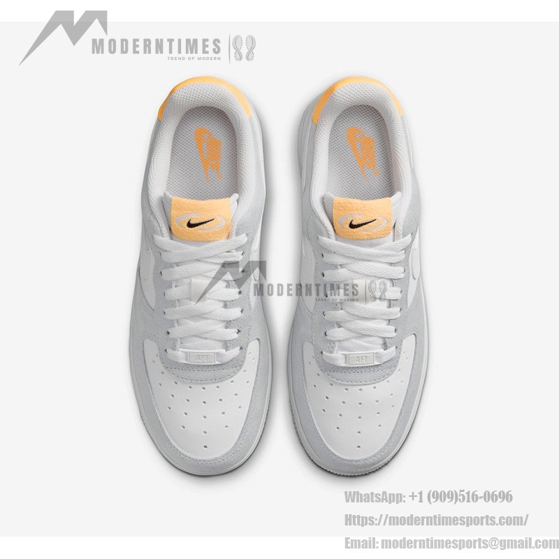 Nike Air Force 1 Low WMNS "Pure Platinum" sneakers in white and gray with yellow accents