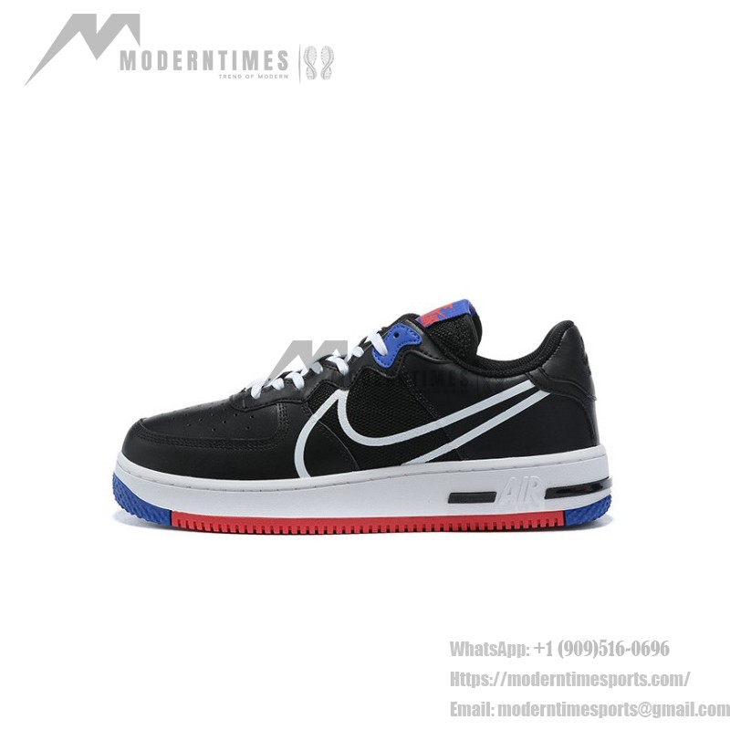 Nike Air Force 1 React "Black Multi" CT1020-001 Black Sneakers with Red and Blue Accents