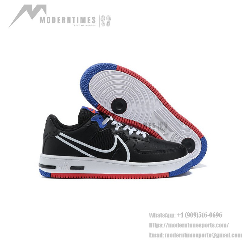 Nike Air Force 1 React "Black Multi" CT1020-001 Black Sneakers with Red and Blue Accents