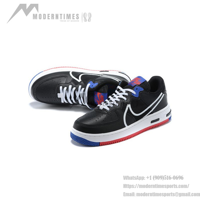 Nike Air Force 1 React "Black Multi" CT1020-001 Black Sneakers with Red and Blue Accents