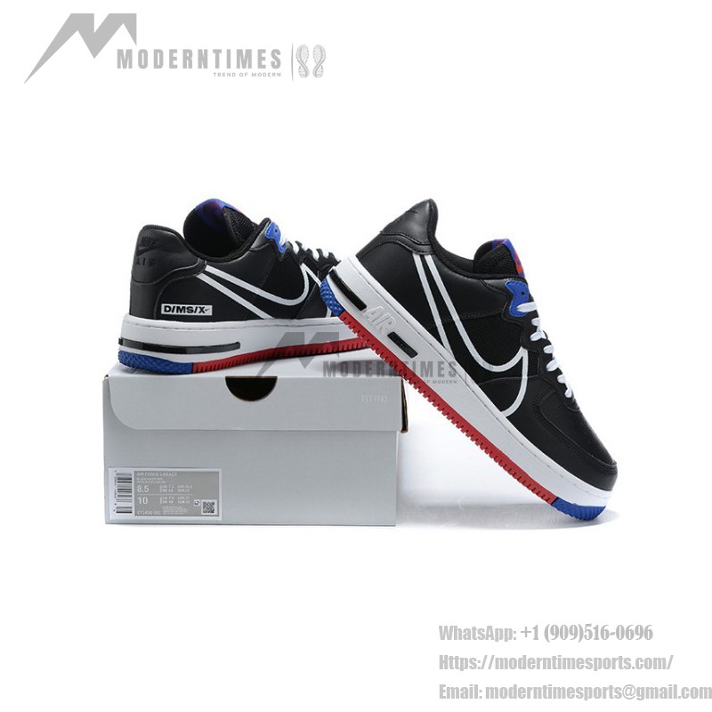 Nike Air Force 1 React "Black Multi" CT1020-001 Black Sneakers with Red and Blue Accents