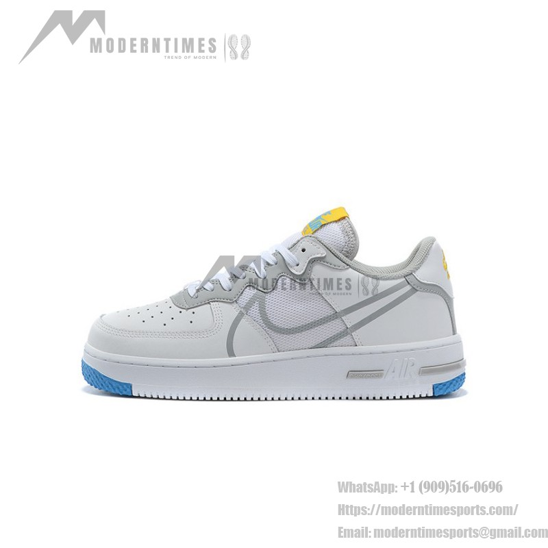 Nike Air Force 1 React "White/Blue/Yellow" CT1020-100 White Sneakers with Blue and Yellow Accents