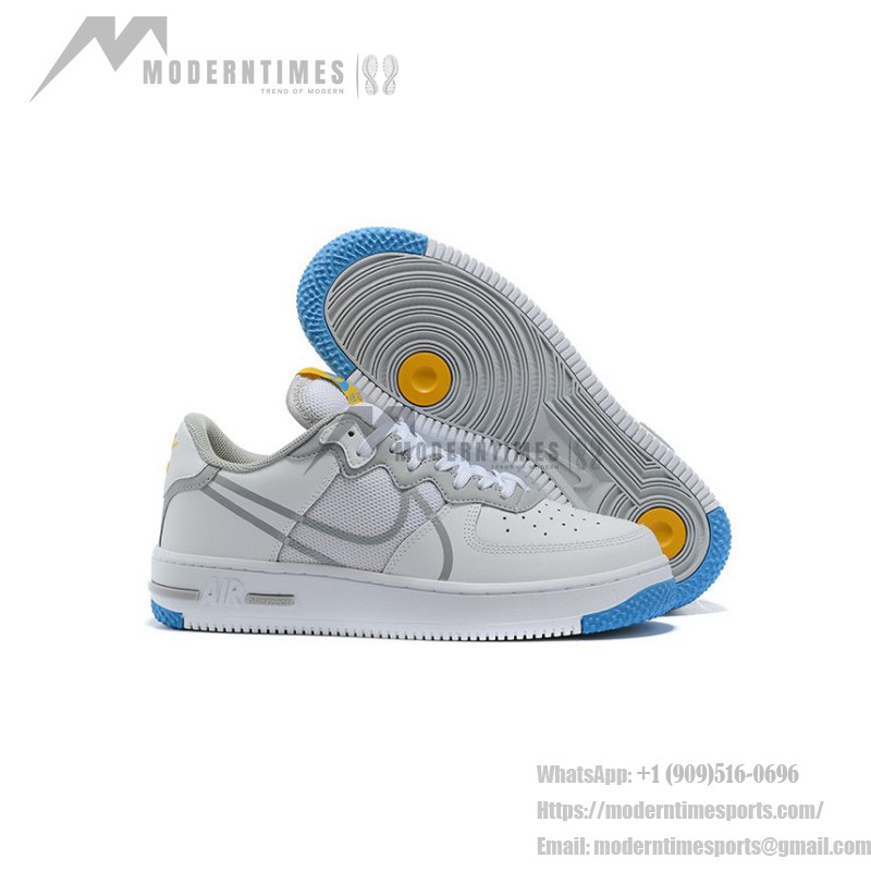 Nike Air Force 1 React "White/Blue/Yellow" CT1020-100 White Sneakers with Blue and Yellow Accents