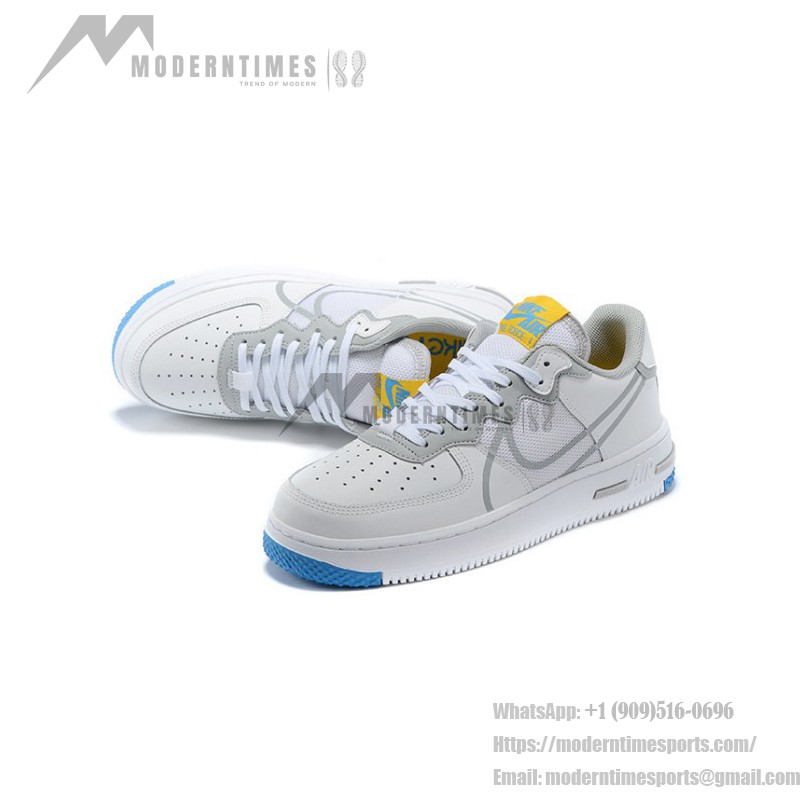 Nike Air Force 1 React "White/Blue/Yellow" CT1020-100 White Sneakers with Blue and Yellow Accents