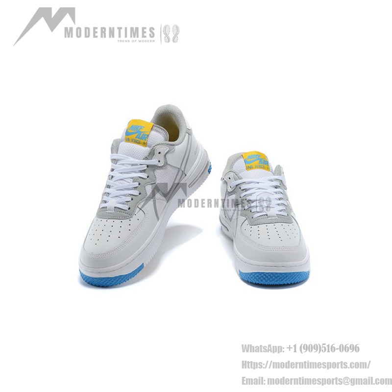 Nike Air Force 1 React "White/Blue/Yellow" CT1020-100 White Sneakers with Blue and Yellow Accents