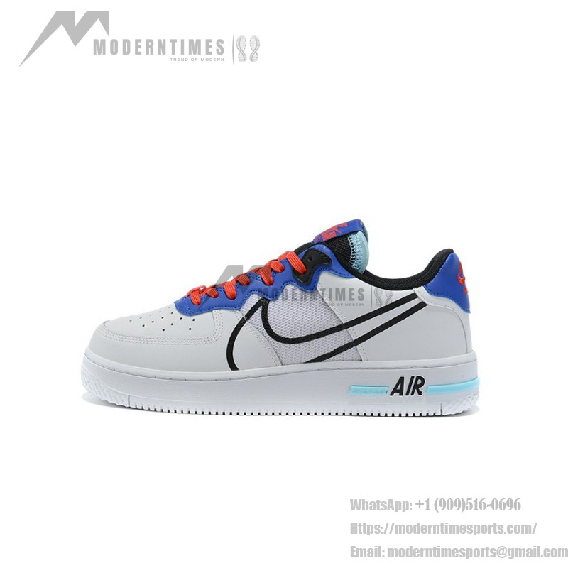 Nike Air Force 1 React "White/Blue/Red" CT1020-102 White Sneakers with Blue, Red, and Black Details