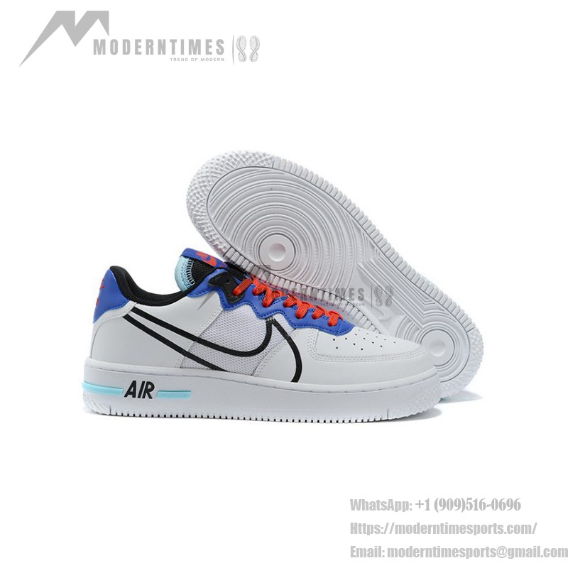 Nike Air Force 1 React "White/Blue/Red" CT1020-102 White Sneakers with Blue, Red, and Black Details