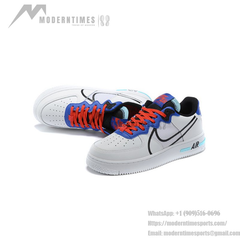 Nike Air Force 1 React "White/Blue/Red" CT1020-102 White Sneakers with Blue, Red, and Black Details