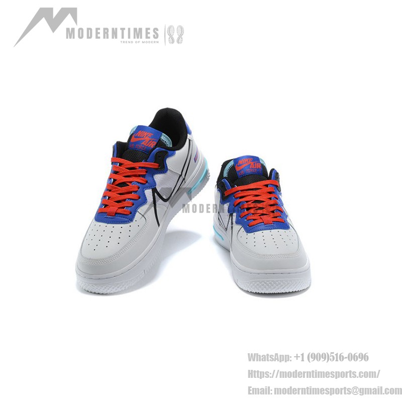 Nike Air Force 1 React "White/Blue/Red" CT1020-102 White Sneakers with Blue, Red, and Black Details