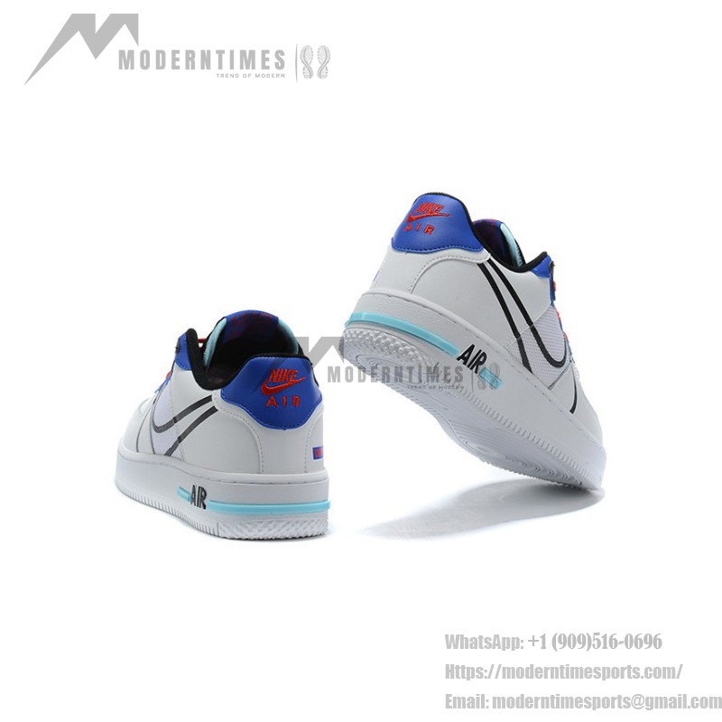 Nike Air Force 1 React "White/Blue/Red" CT1020-102 White Sneakers with Blue, Red, and Black Details