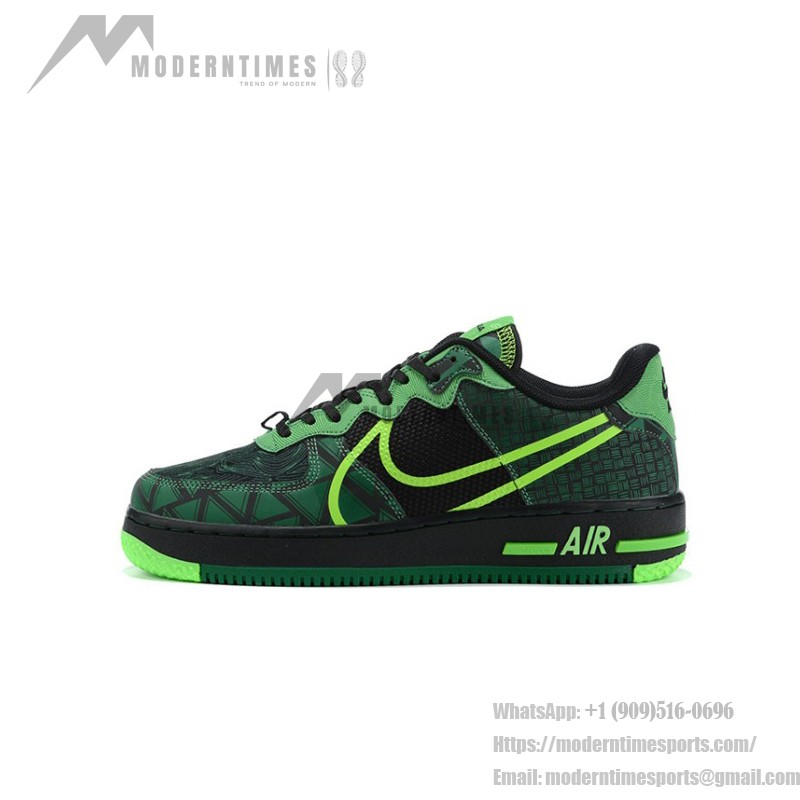 Nike Air Force 1 React "Naija" CW3918-001 Green and Black Sneakers with Neon Accents