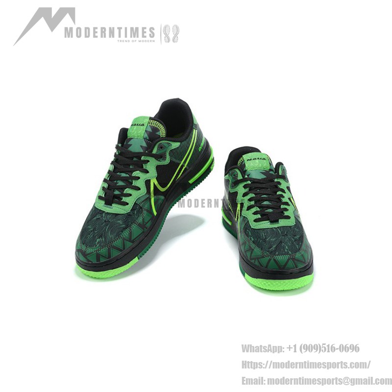 Nike Air Force 1 React "Naija" CW3918-001 Green and Black Sneakers with Neon Accents