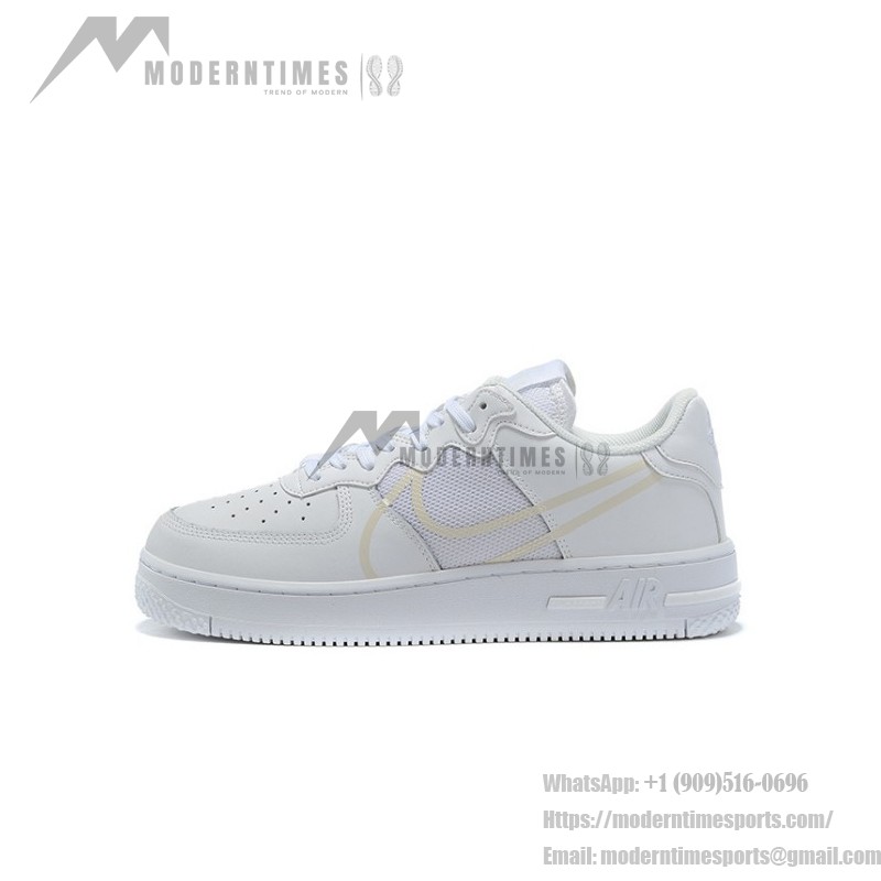 Nike Air Force 1 React "Triple White" CT1020-101 All-White Leather and Mesh Sneakers