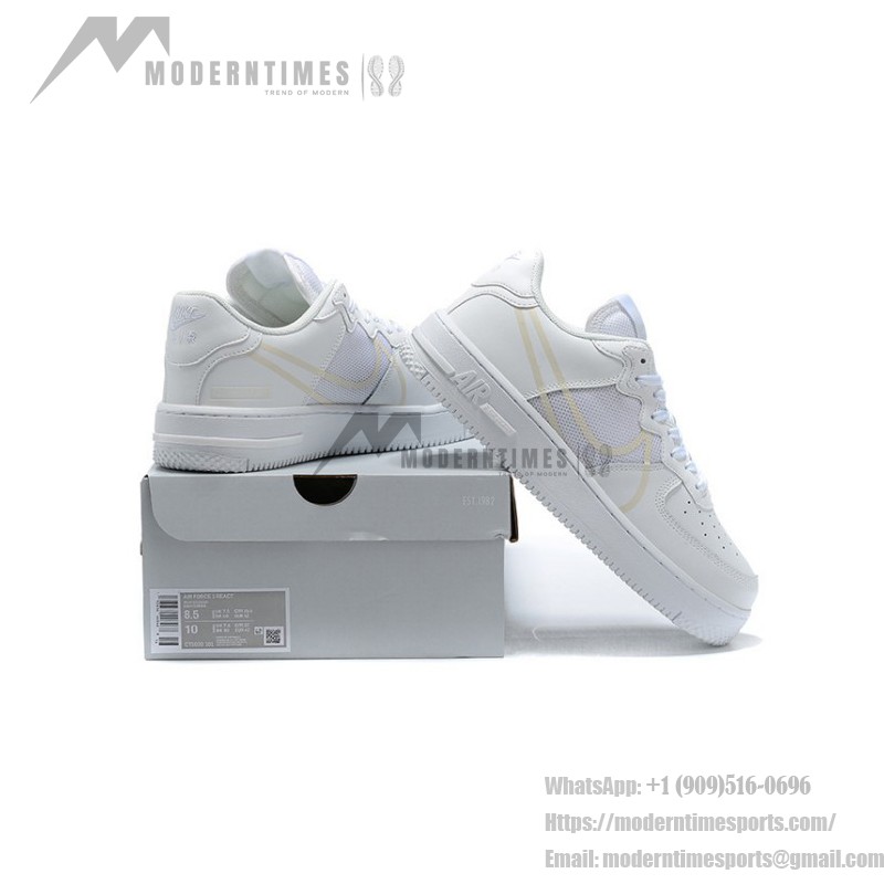 Nike Air Force 1 React "Triple White" CT1020-101 All-White Leather and Mesh Sneakers