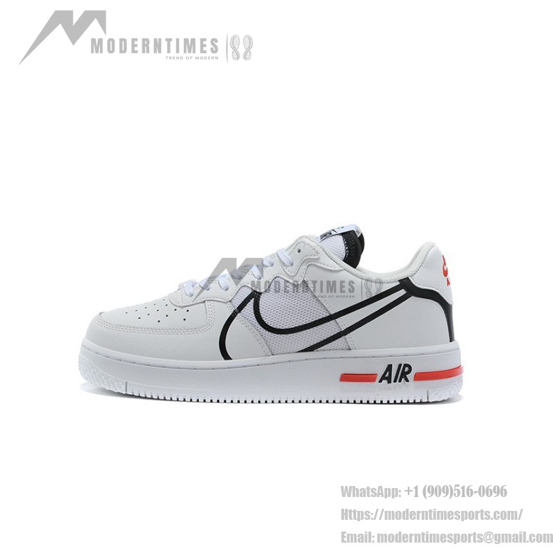 Nike Air Force 1 React "White/Black/Red" CD4366-100 White Sneakers with Black and Red Details