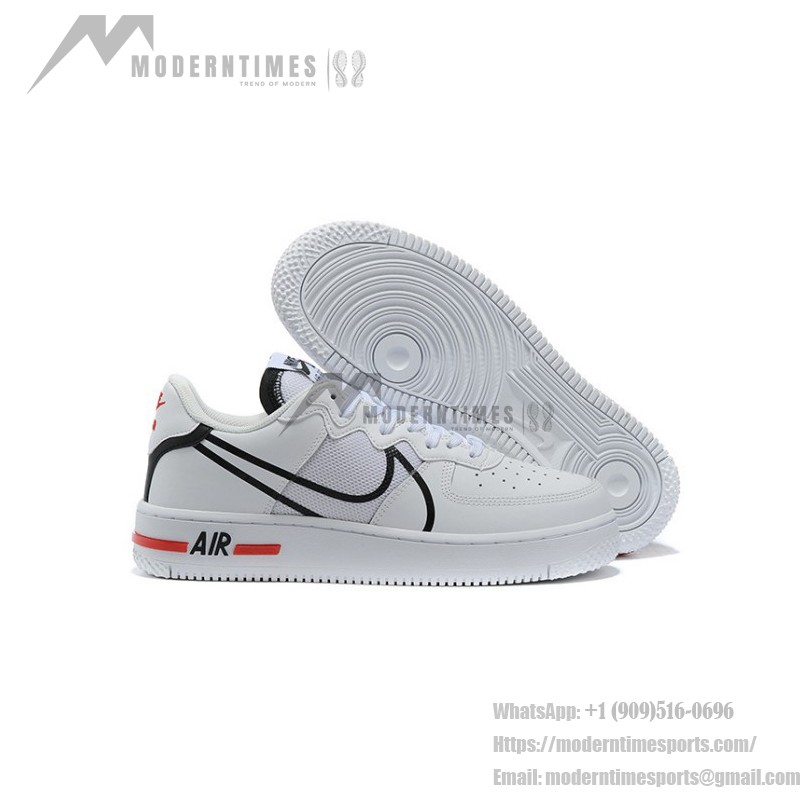 Nike Air Force 1 React "White/Black/Red" CD4366-100 White Sneakers with Black and Red Details