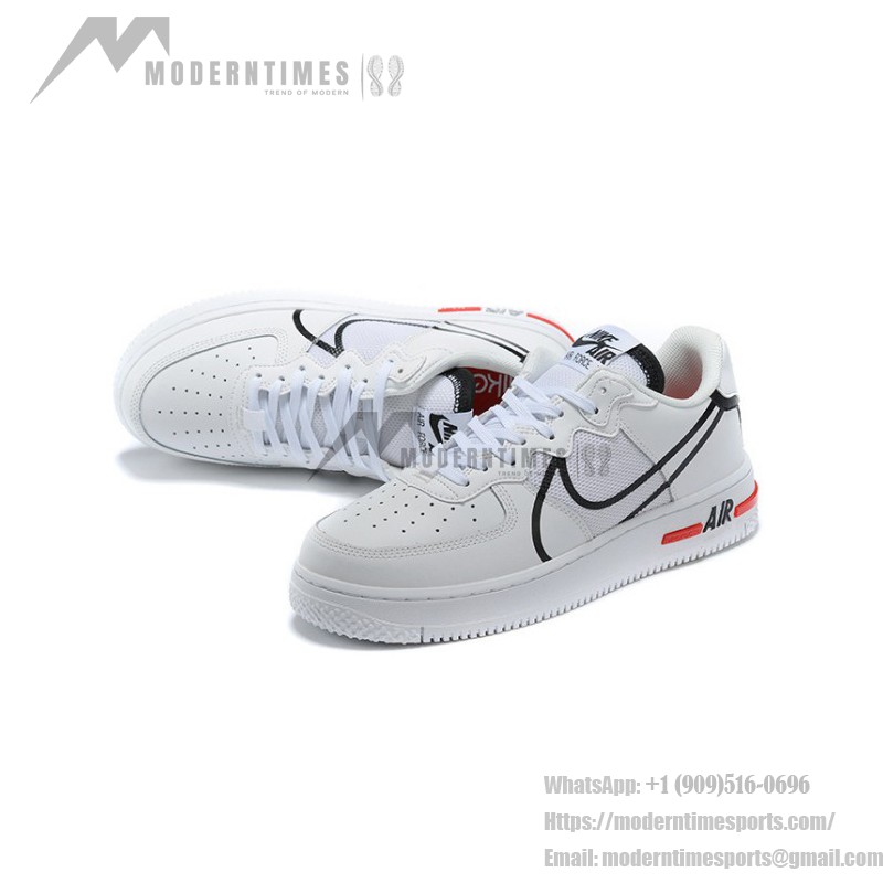 Nike Air Force 1 React "White/Black/Red" CD4366-100 White Sneakers with Black and Red Details