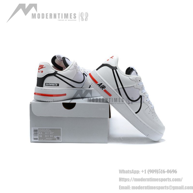 Nike Air Force 1 React "White/Black/Red" CD4366-100 White Sneakers with Black and Red Details