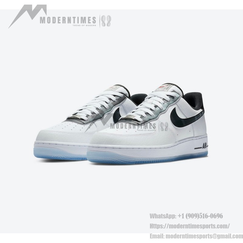 Nike Air Force 1 Low "Remix Pack" DB1997-100 - White Leather Sneakers with Black Metallic Swoosh and Icy Sole