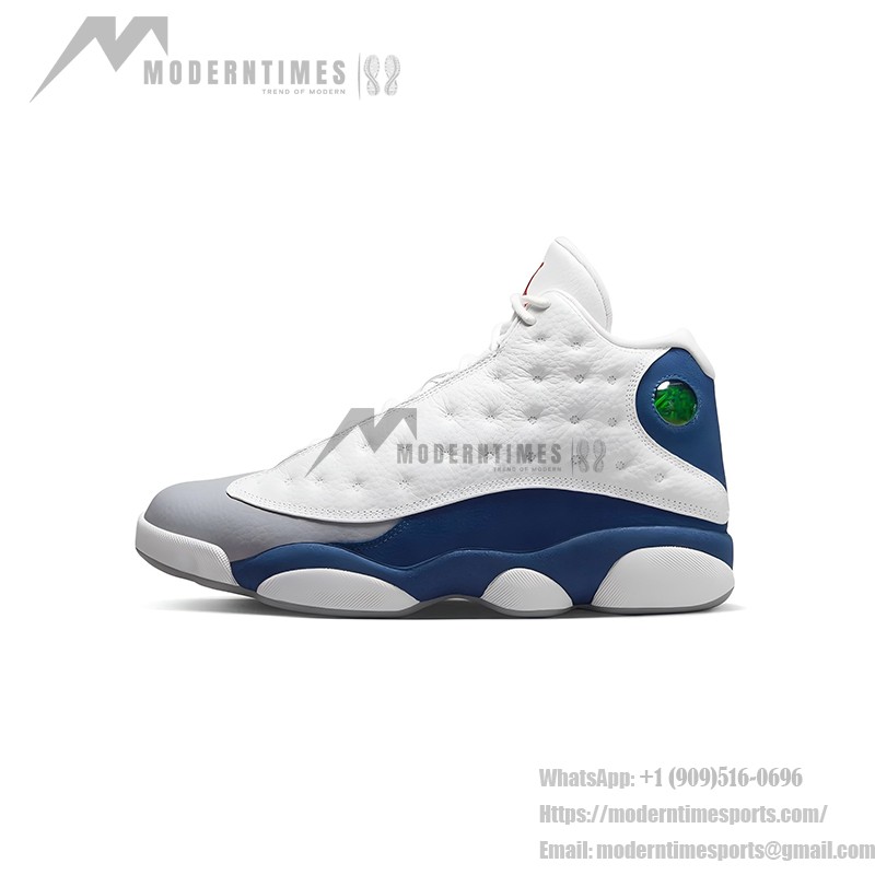 Air Jordan 13 Retro "French Blue" 414571-164 Basketball Sneakers in White, Grey, and Blue