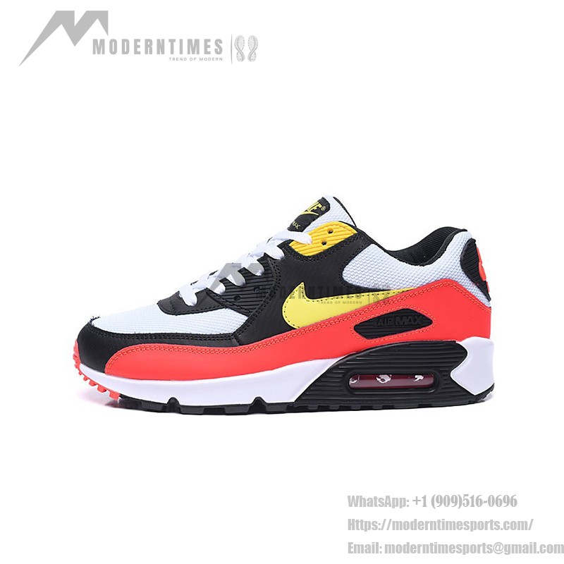 Nike Air Max 90 AJ1285-109 - White with Black, Bright Red & Yellow Accents