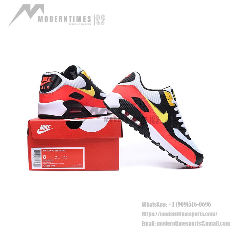 Nike Air Max 90 AJ1285-109 - White with Black, Bright Red & Yellow Accents