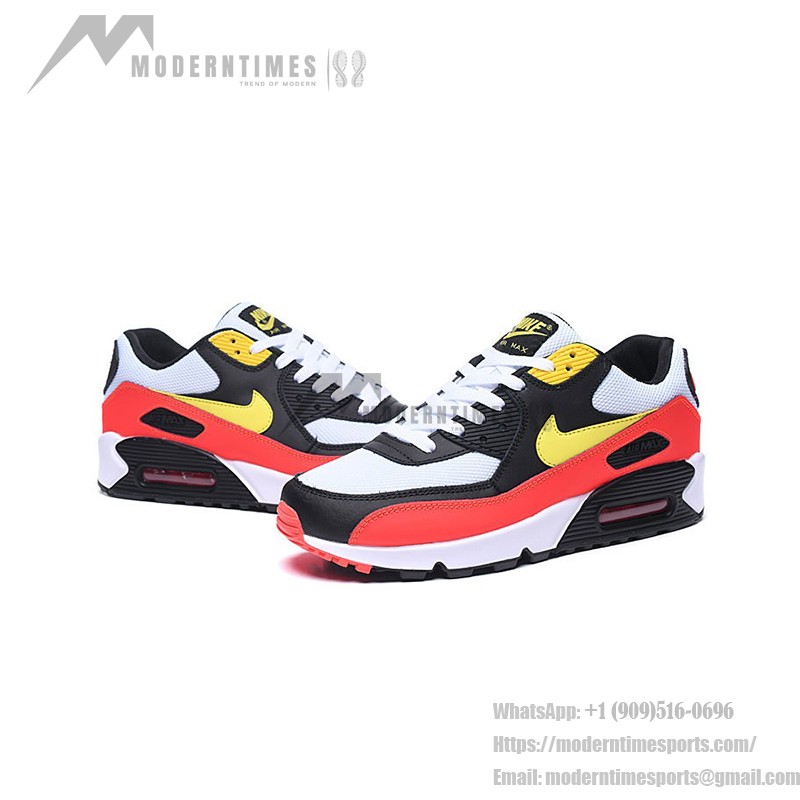 Nike Air Max 90 AJ1285-109 - White with Black, Bright Red & Yellow Accents