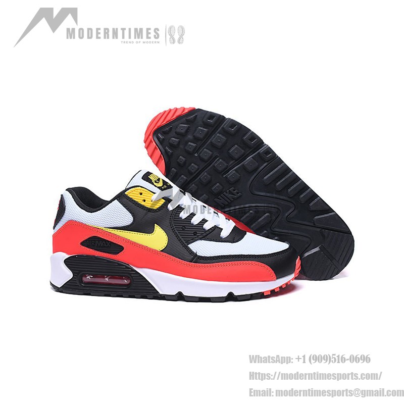 Nike Air Max 90 AJ1285-109 - White with Black, Bright Red & Yellow Accents