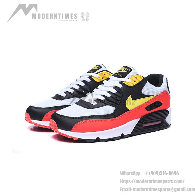 Nike Air Max 90 AJ1285-109 - White with Black, Bright Red & Yellow Accents