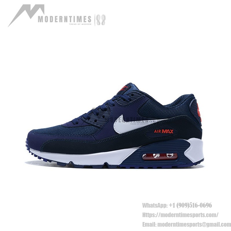 Nike Air Max 90 AJ1285-403 - Deep Navy with White Swoosh & Red Accents