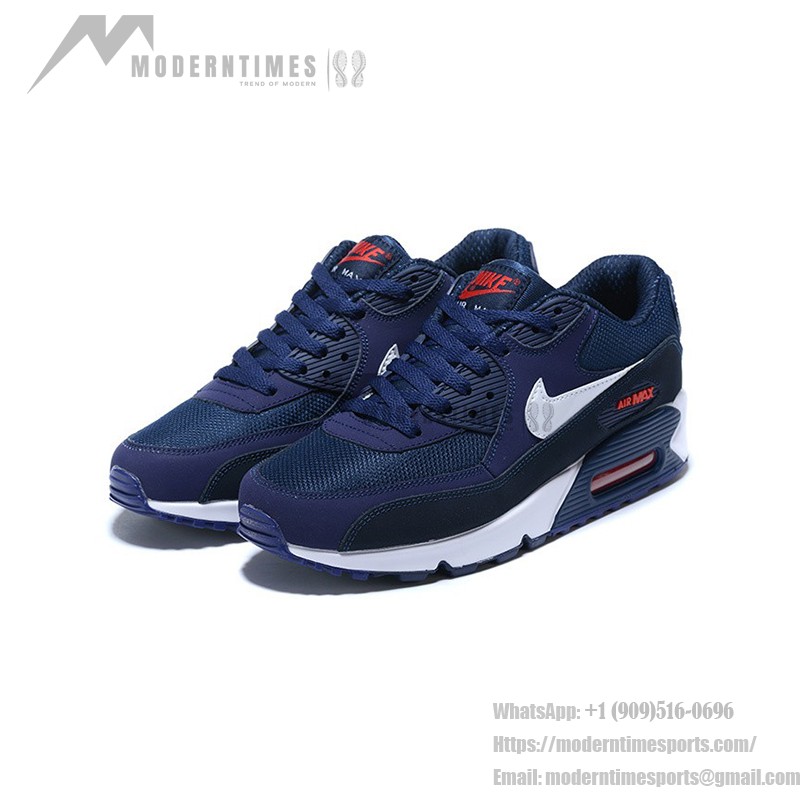 Nike Air Max 90 AJ1285-403 - Deep Navy with White Swoosh & Red Accents