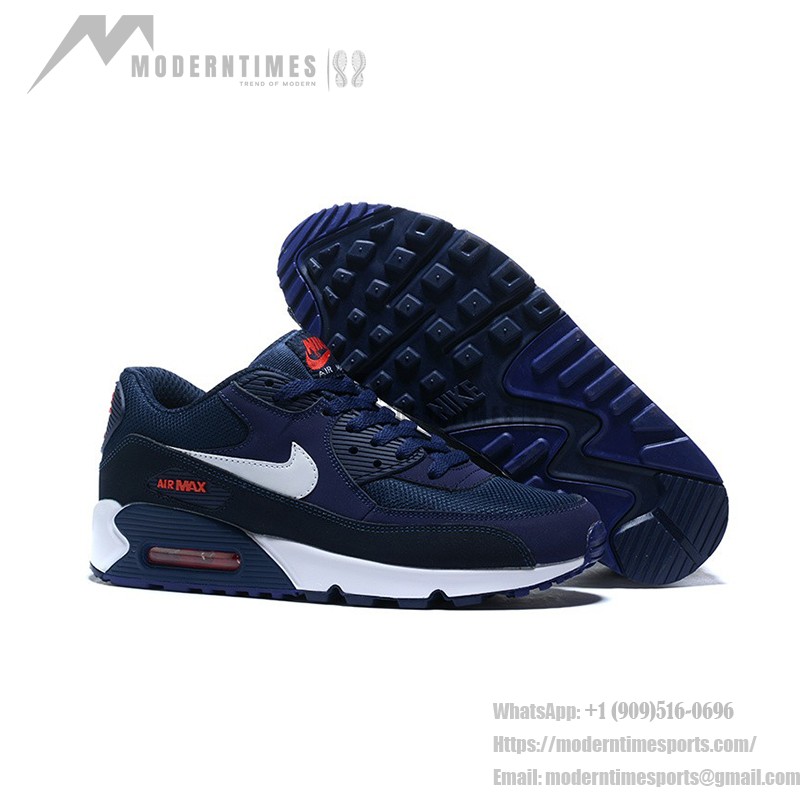 Nike Air Max 90 AJ1285-403 - Deep Navy with White Swoosh & Red Accents