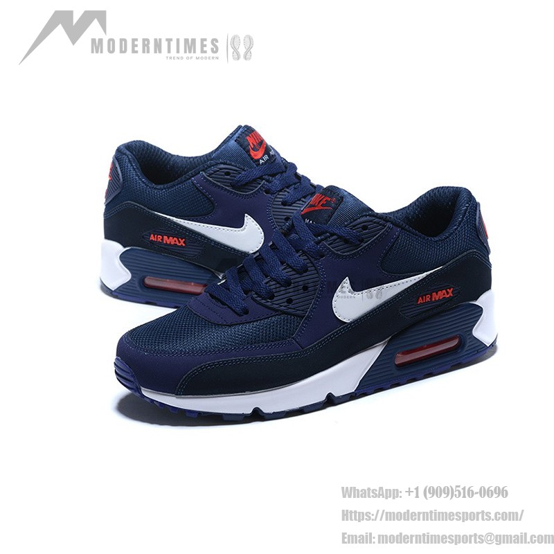 Nike Air Max 90 AJ1285-403 - Deep Navy with White Swoosh & Red Accents