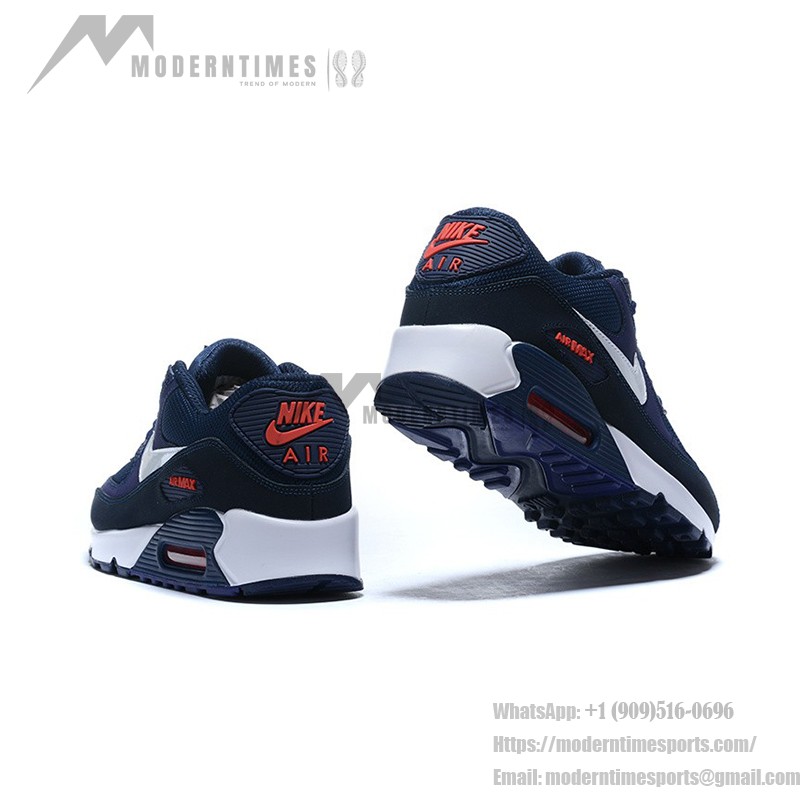 Nike Air Max 90 AJ1285-403 - Deep Navy with White Swoosh & Red Accents